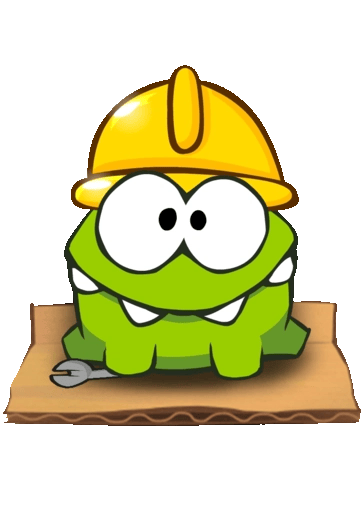 Om Nom wearing a construction helmet.